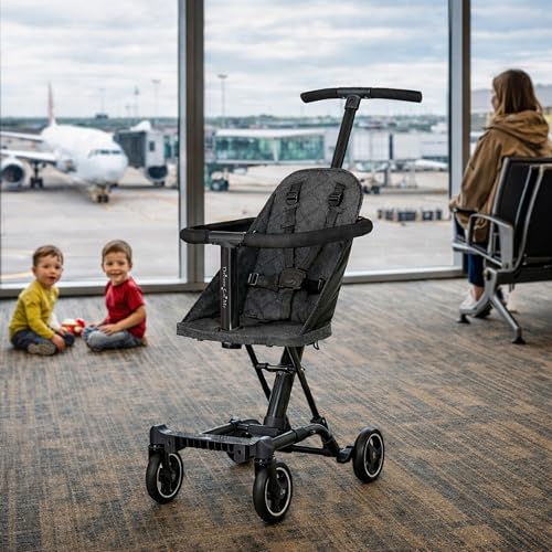 Dream On Me Coast Rider Travel Stroller, Lightweight & Compact Baby Stroller, Theme Park Approved, Book-Folding Design, Adjustable Handle, Soft-Ride Wheels, Converts to Rider & Scooter - Black