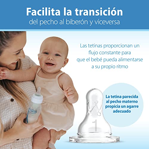 Dr. Brown's Natural Flow Anti-Colic Options+ Narrow Baby Bottle, Blue Nature, 8 oz/250 mL, with Level 1 Slow Flow Nipples, 0m+, 4 Pack