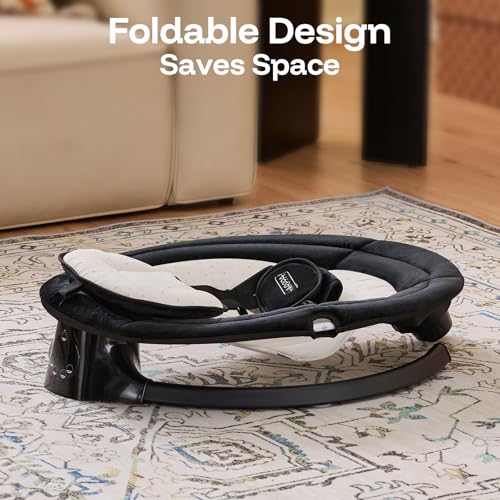 HARPPA Weddell Lite Electric Baby Swing for Infants with Music Speaker, 5 Adjustable Speeds, 5-Point Safety Harness, Timer Function, Compact Design for Indoor & Outdoor Use,Black
