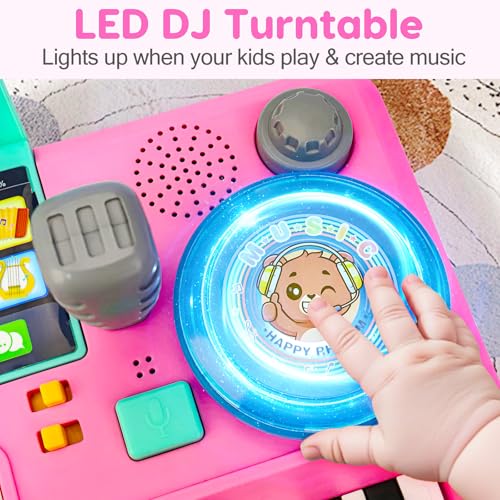 Baby DJ Table for Toddlers 1-3 with Music & Light, Musical Baby Piano Toys 6-9-12-18 Months Toddler Activity Table Music Instruments Learning Toys for 1 2 Year Old Girl First Birthday Gifts Age 0-2
