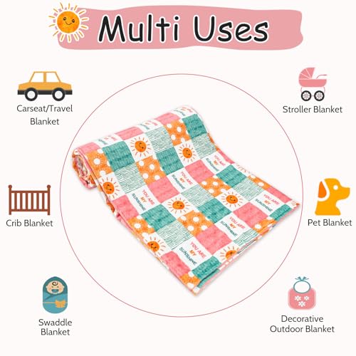 Baby Blanket for Girls, Super Soft Double Layer Mink Blankets with Dotted Backing, Sun Smile Toddler Newborn Nursery Bed Blanket, You are My Sunshine Print Throw Blanket, 30 X 40 Inches