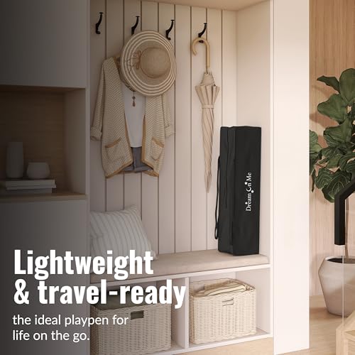 Dream On Me Nest Portable Playard in Black with Carrybag an Shoulder Strap, Lightweight, Packable and Easy Setup Baby Playard, Breathable Mesh Sides and Soft Fabric - Comes with a Removable Padded Mat
