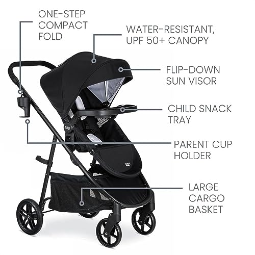 Britax Willow Brook Travel System, Car Seat Stroller Combo With Willow Infant Car Seat, Aspen Base, and Brook Stroller; ClickTight Technology, RightSize System and 4 Ways to Ride — Onyx Glacier