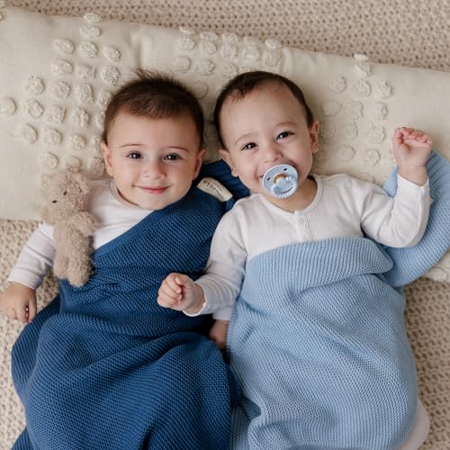 Bleu La La - 100% Organic Cotton Heritage Knit Textured Baby Quilt Blanket for Boys – Signature Heritage Knit, Soft Breathable Newborn Baby Blanket (Heritage - Sky Blue)