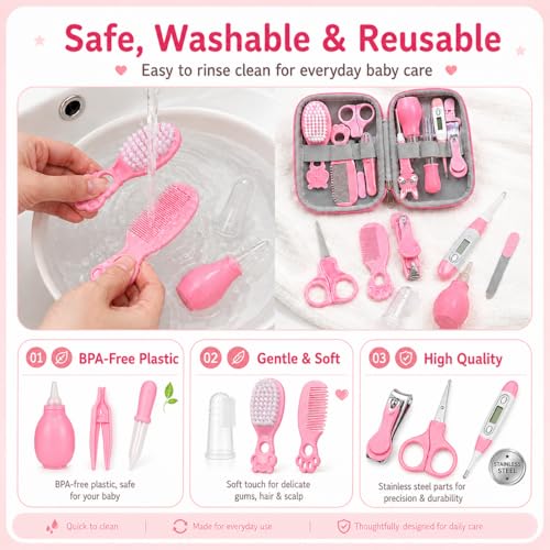 Baby Healthcare and Grooming Kit, Safety Newborn Nursery Baby Care Kit, with Hair Brush Comb, Nail Clipper, Thermometer, Pacifier Clip, Baby Registry Search, Baby Girl Boy Newborn Essentials