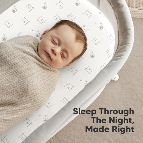 2pk Organic Baby Bassinet Sheets Boys, Girls, Fitted Sheet (Bumble Bear)