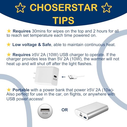 ChoserStar Baby Wipe Warmer and Dispenser Portable Heated Diaper Wipe Heater with Fast Heating, Larger Capacity, and Anti-Dry Out (with Charger Block)