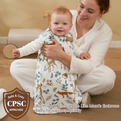 david's kids 3 Pack Warm Micro Fleece Baby Sleep Sack 0-6 Months, Soft Baby Wearable Blankets with 2-Way Zipper, Comfy Winter Sleeping Bags for Infant Newborn Boys Girls, Small Size, Animal Forest