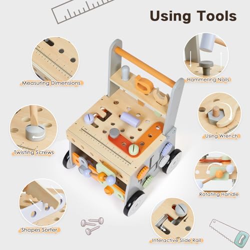labebe Wooden Baby Walker, Baby Push Walker, Tool Toy for Toddlers, Adjustable Speed Baby Walker with Wheel, Learning Activity Walker for Girls Boys
