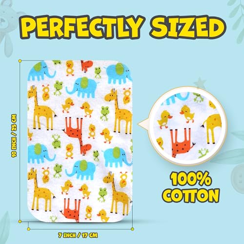 Omilion Baby Washcloth – 30 Pack of Flannel Newborn Washcloths – 100% Cotton - Fun, Colorful Designs – Reusable – Washable – 7x10 Inch Infant Washcloth Set