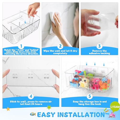 Lysam Bath Toy Storage 2 Packs, Large Bath Toy Holder with 3 Compartment, Quick Dry Bathtub Toy Organizer, Bath Tub Toy Net, Shower Toy Basket & Bin, Bathroom Accessories for Baby,Toddler,Kids（Clear）