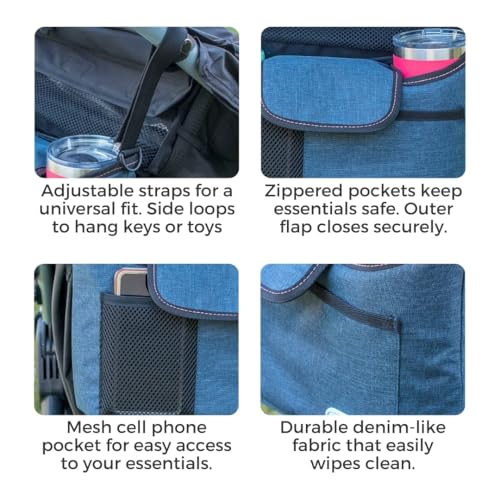 Toddleroo by North States - Baby Stroller Organizer: Universal Stroller Caddy with Cup Holder - Adjustable Storage Attachment for Strollers - Navy
