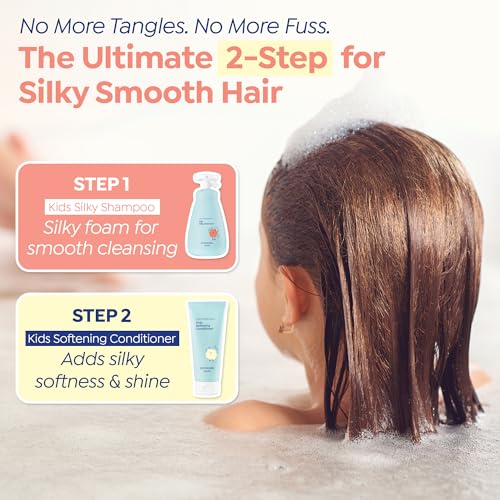 GOONGBE Kids' Detangling Shampoo - Silky Shine for Frizzy Tangle-Prone Hair – Silicone-Free Low pH with Silk Protein & Macadamia Oil – Tear-Free Tested, 25 Allergen-Free – Korean K-Beauty, 10.1 fl oz
