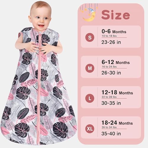 GUNTAIL Baby Sleep Sack 6-12 Months 3 Pack Baby Wearable Blanket 100% Rayon Cotton 2-Way Zipper Toddler Sleeping Sack .Comfy Soft Lightweight TOG 0.3 (Banana&Flower&Pink,)