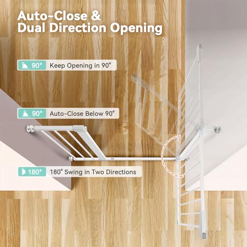 COMOMY 36" Extra Tall Baby Gate for Stairs Doorways, Fits Openings 29.5" to 48.8" Wide, Auto Close Extra Wide Dog Gate for House, Pressure Mounted Easy Walk Through Pet Gate with Door, White