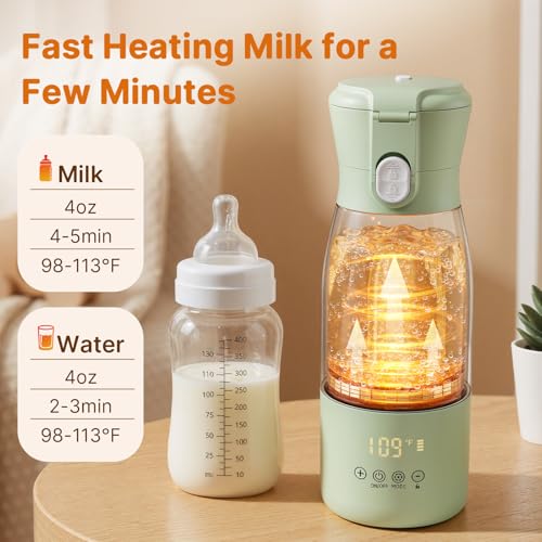 Portable Baby Bottle Warmer, 16000mAh Rechargeable Travel Milk Warmer with 7 Temp Settings, 316 Stainless Steel Fast Heating Leak-Proof Bottle Warmer for Breastmilk & Formula, Night Feeds & On the Go