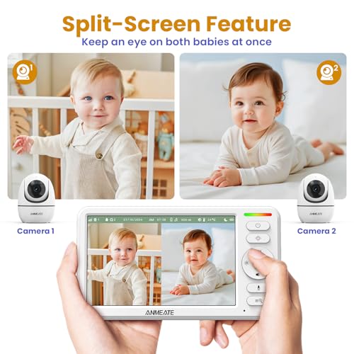 ANMEATE 6 Inch Baby Monitor with Camera and Audio - No WiFi, 48-Hour Battery, Thermal Sensor, Remote Pan/Tilt/Zoom, Two-Way Talk, Lullabies&White Noise, 1000ft Range