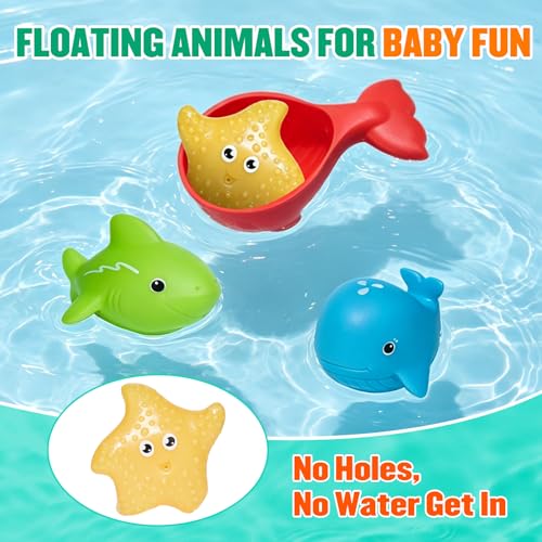 16PCS Baby Bath Toys for Kids Ages 1-3, Mold Free No Hole Bath Toy Set, Easy Clean Bathtub Pool Water Table Toys for 1 2 3 Year Old, Floating Boats Bucket Watering Can Bath Toys for Babies 12+ Months