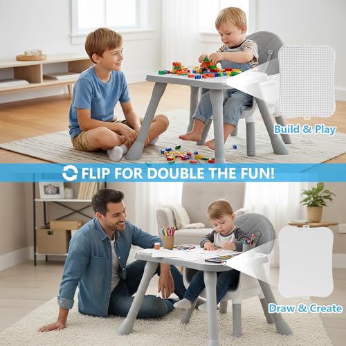 6 in 1 Baby High Chair for Babies and Toddlers, Booster Seat, Kids Learning Table & Chair (Grey)
