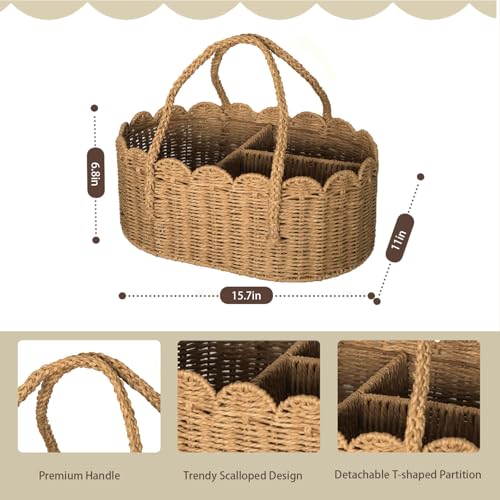 wwmayfeel Diaper Caddy Organizer, Paper Rope Storage Baskets Nursery Bin with Removable Divider, Portable Car Organizer for Diapers, Baby Shower Gifts, Newborn Essentials Must Haves