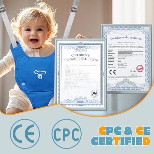 Baby Jumper with Stand, Baby Jumpers and Bouncers, Baby Exerciser Suitable for 6-24 Months, Easy to Assemble & Store Jumper for Baby (Blue)