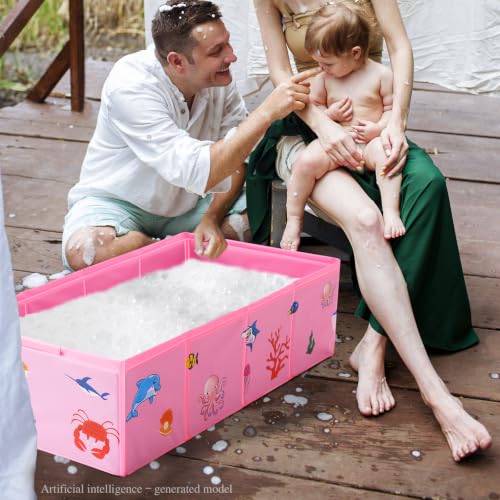 Tohetsuzp Collapsible Baby Bathtub, Portable Foldable Travel Bath Tub for Infant Toddler, Converts Shower to Tub, No Assembly Folds Flat for Storage, 6M-5 Years, Pink