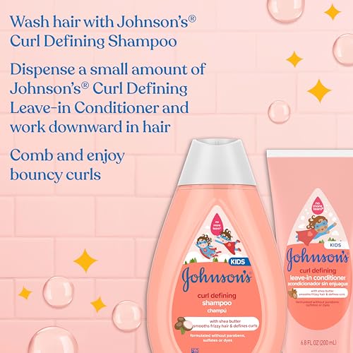 Johnson's Kids' Curl Defining Leave-In Conditioner with Shea Butter, Smooths Frizz & Defines Waves & Curls for 24 Hours, Hypoallergenic, 6.8 fl. oz