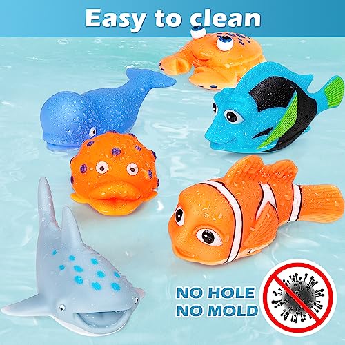 No Hole Mold Free Baby Bath Toys for Kids Ages 1-3, Water Toys for 6-12 Months Infants with Storage Bag, Baby Shark Toys for Pool, Bathtub, Beach, Shower, Tub,Ideal Gifts for Kids Boys and Girls