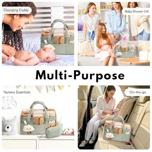 PeraBella Baby Diaper Caddy Organizer, Baby Basket Shower Gift, Portable Changing Table Basket, Postpartum Caddy & Tote Bag Pouch, Newborn Boy & Girl Nursery Essentials Registry, Car Diaper Organizer