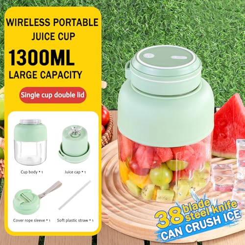 ARUMMA Portable Juice Cup Blender for Smoothies Shakes Fruit Crush Baby Food Maker 43oz 1300ML USB Charging Cordless Food Grade Blades Electric Smoothie Blender for Small Ice Kitchen Outdoor