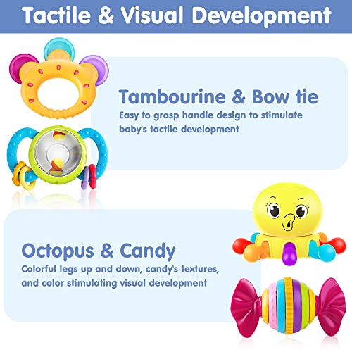 iPlay, iLearn 10pcs Baby Rattles Toys Set, Infant Grab Shake Rattle, Easy Hold Sensory Teether, Babies Development Learning Music Toy, Newborn Shower Birthday Gift 1 2 3 4 5 6 7 9 10 12 Month Boy Girl