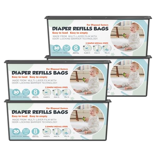 Diaper Pail Refills Bags with 30 Bags Compatible with Genie Easy Roll Signature and Platinum Diaper Pails, 7-Layer Odor-Barrier Technology, 4 Pack (120 Bags)