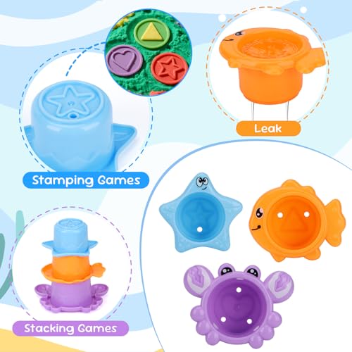 Fajiabao Baby Bath Toys for Kids Ages 1-3 Toddler Bath Toys Mold Free for 2-4 Bathtub Sand Beach Pool Water Toys for 1+ Year Old Girl Gifts 9 PCS (Color Random)