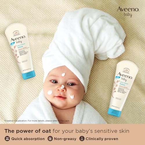 Aveeno Baby Daily Moisture Lotion for Delicate Skin with Natural Colloidal Oatmeal Dimethicone Hypoallergenic Fragrance Phthalate ParabenFree 8 oz, 1 Count