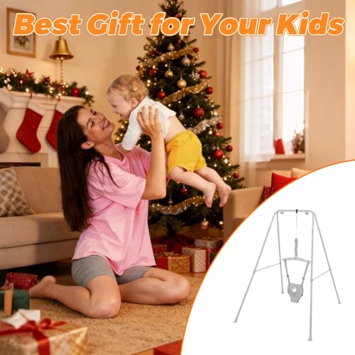 Baby Jumper with Stand, Baby Jumpers and Bouncers for Indoor and Outdoor Play, Toddler Jumper Suitable for 6-24 Months Infants, Easy to Assemble & Store, Water Mat Included (Gray)
