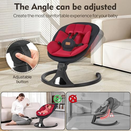 Baby Swings for Infants, Portable Baby Swing for Newborns with Bluetooth, Electric Infant Swing with 5 Speed Motions, 12 Melodies & Remote Control (Max 20 lbs, Red)