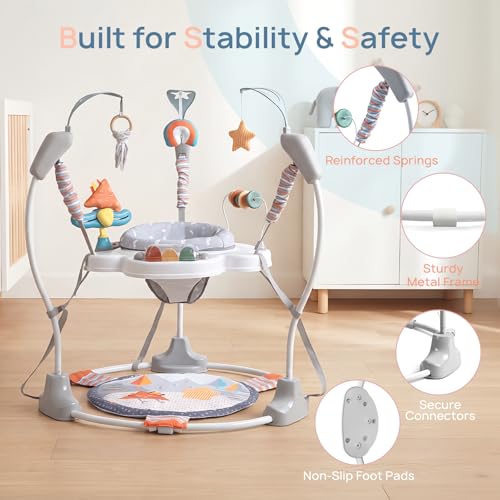 Baby Activity Center, Baby Jumper Activity Center with Music, Interactive Toys, 360° Rotating Seat, 3 Adjustable Heights, Infant Activity Jumper for 6+ Months (Gray Forest)