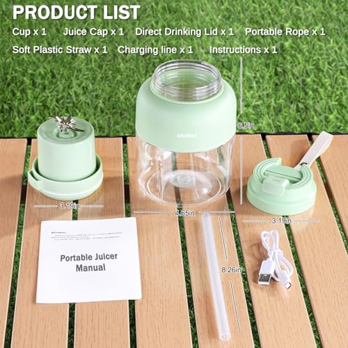 ARUMMA Portable Juice Cup Blender for Smoothies Shakes Fruit Crush Baby Food Maker 43oz 1300ML USB Charging Cordless Food Grade Blades Electric Smoothie Blender for Small Ice Kitchen Outdoor