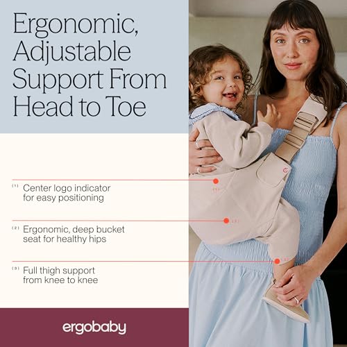 Ergobaby Upsie Sling Baby Carrier for Babies and Toddlers 6-48 Months (17-45 lbs) - 2-Position Ergonomic Baby Carrier with Front Storage Pocket, Hip-Healthy Positioning - Natural Beige