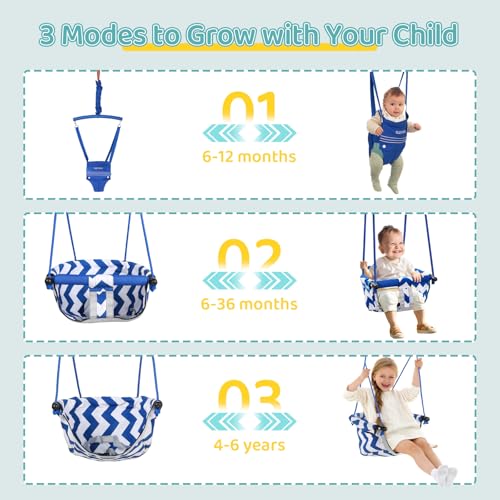 Slevoo 2 in 1 Baby Jumper Swing, Portable Toddler Swing with Foldable Stand, Indoor Outdoor Baby Jumpers and Bouncers, 6 Months to 6 Years, Blue