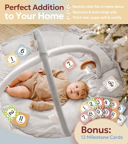 5-in-1 Thick & Plush Baby Play Gym, Baby Play Mats for Floor, Tummy Time Mat with 6 Toys, Convertible Stage-Based Developmental from Babies to Toddlers, Ball Pit, Pet Cushion Cloudico, Grey