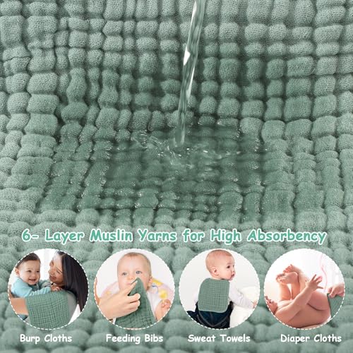 Looxii Muslin Burp Cloths 100% Cotton Muslin Cloths 12 Pack Large 20''x10'' Extra Soft and Absorbent Baby Burping Cloth for Boys and Girls (Dark Green)