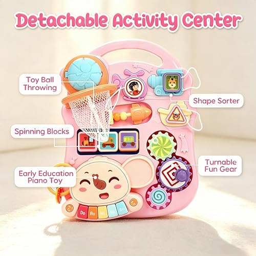 CUTE STONE 2-in-1 Baby Walker for Girls, Toddlers Learning Walker, Early Educational Push Walking Toys with Detachable Activity Center for Infants 12+ Months