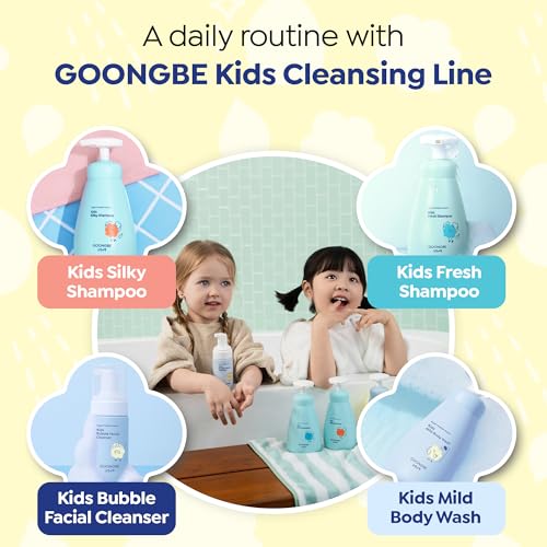 GOONGBE Kids' Detangling Shampoo - Silky Shine for Frizzy Tangle-Prone Hair – Silicone-Free Low pH with Silk Protein & Macadamia Oil – Tear-Free Tested, 25 Allergen-Free – Korean K-Beauty, 10.1 fl oz