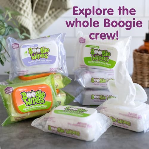 Boogie Wipes Saline Nose Wipes - 45 Count - Fresh Scent, Hypoallergenic & Alcohol-Free - Allergy Relief - Made with Natural Saline, Aloe, Chamomile & Vitamin E - Diaper Bag Essential
