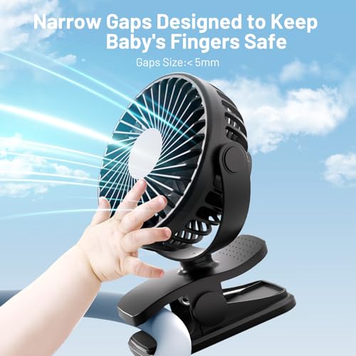 BDXXJ Portable Clip on Fan, 360° Rotate Battery Operated Stroller Fan, 3 Speed Quiet Mini Personal Table Fan, USB Rechargeable Clooing Fan for Outdoor Camping Golf Cart Stroller Home Office Black