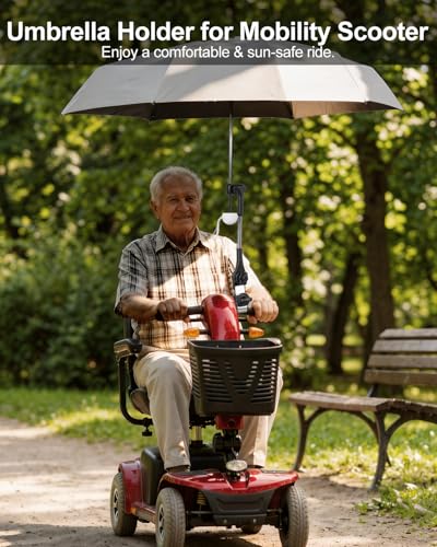 Umbrella Holder for Stroller Chair, 360° Adjustable Clip On Umbrella Attachment, Universal Umbrella Clamp Mount for Golf Cart, Wheelchair, Beach Chair, Camping Chair Outdoor Auto Scooter