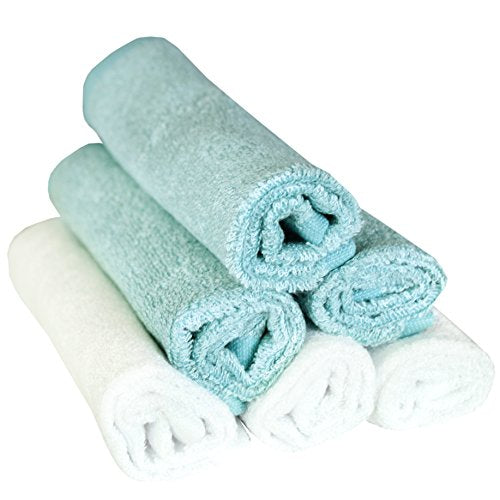 Copper Pearl 6 Ultra Soft Baby Bath Washcloths Premium Large Soft Sonny (Blue/White) 11" x 11" Towels