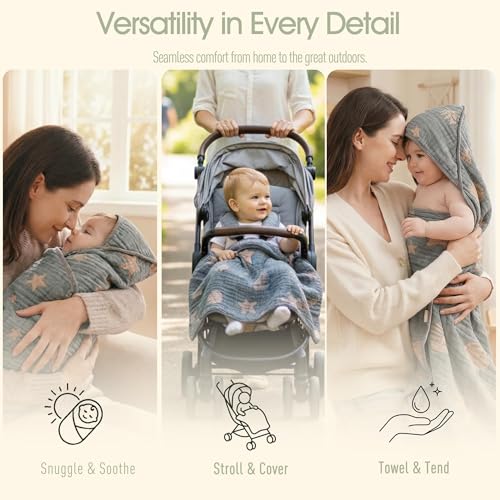 HardNok Ultra-Soft Muslin Baby Hooded Towel - 32 x 32 Inches, Ideal for Bath & Beach, Suitable for Both Boys & Girls from Newborns to Toddlers