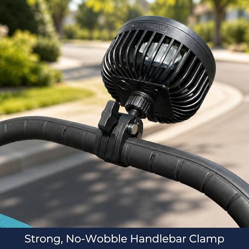 WINDEED Stroller Fan for Parents with Locking Handlebar Clamp, Rechargeable No-Wobble Design, 3 Speeds (9H/5H/3H), Adjustable Angle for Effective Cooling